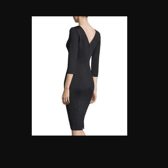 St. John Collection Black Sequined Knit 3/4-Sleeve Dress Caviar sz. 2 $1595 *EUC - Picture 2 of 8
